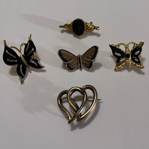 Elegant Gold and Black Butterfly Brooch Set